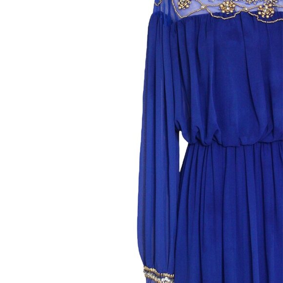 Royal Blue Maxi Modest Chiffon Dress - Picture 3 of 3